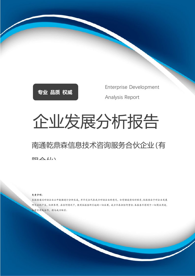 南通乾鼎森信息技術咨詢服務合伙企業（有限合伙）企業發展分析報告 聚焦信息技術咨詢服務的專業成長之路